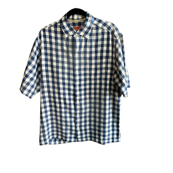 Tommy Bahama Blue White Gingham Check Short Sleeve Shirt - Picture 1 of 8